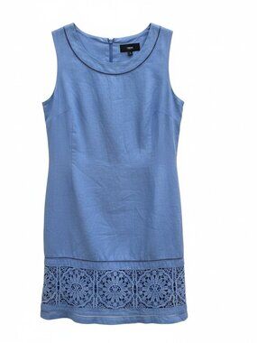 Next Sleeveless Linen-Blend Lace Hem Shift Dress - Blue / 12